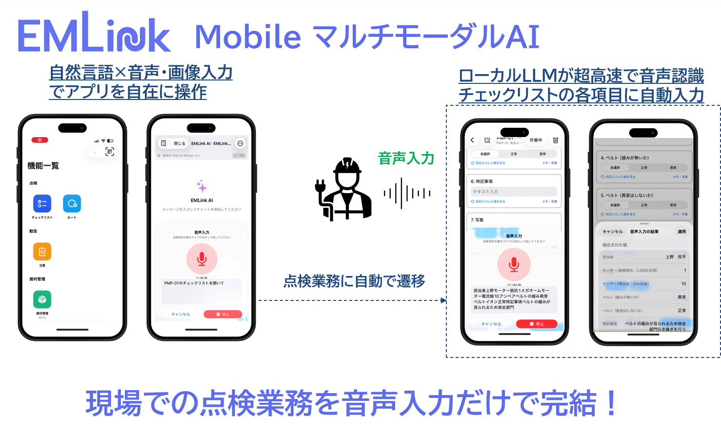 設備保全クラウド『EMLink』、独自にファインチューニングしたマルチモーダルAIをモバイルに搭載 — 設備保全領域で本邦初、点検業務を音声だけで完結